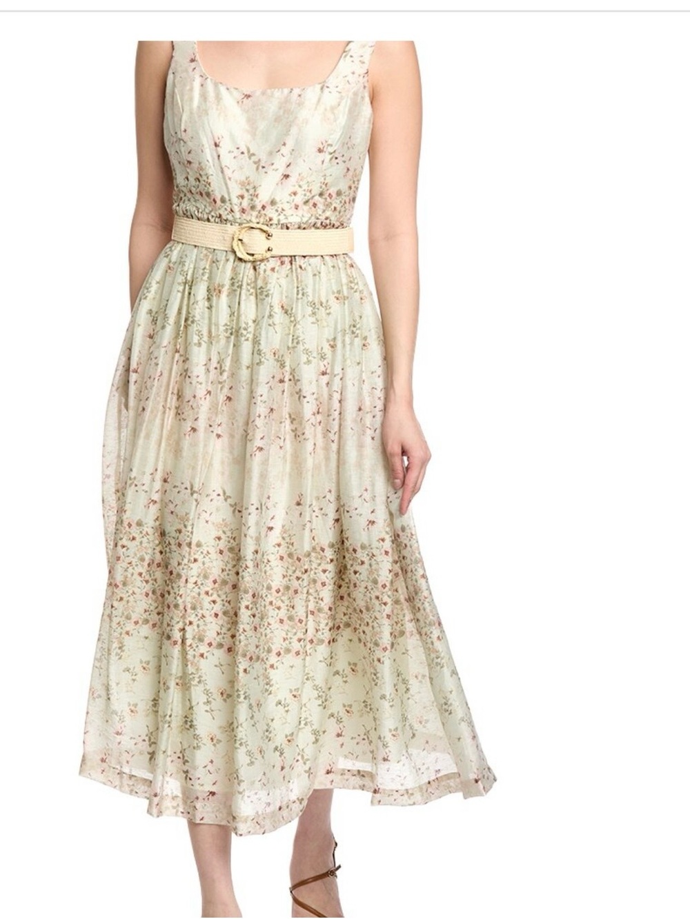 Taylor Sage Green Floral Belted Midi Dress